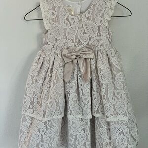 Vintage Laura Ashley Cream Lace Toddler Dress with Satin Bow